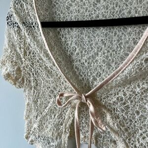 ROMWE Cream Lace Tie-Front Robe